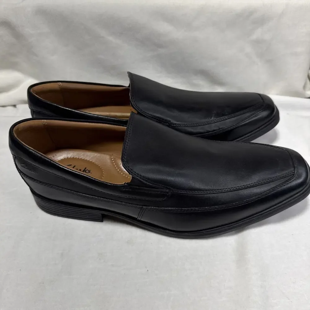 Clarks Shoes Mens 11.5W Tilden Free Loafers Black Leather Square Toe Casual Low